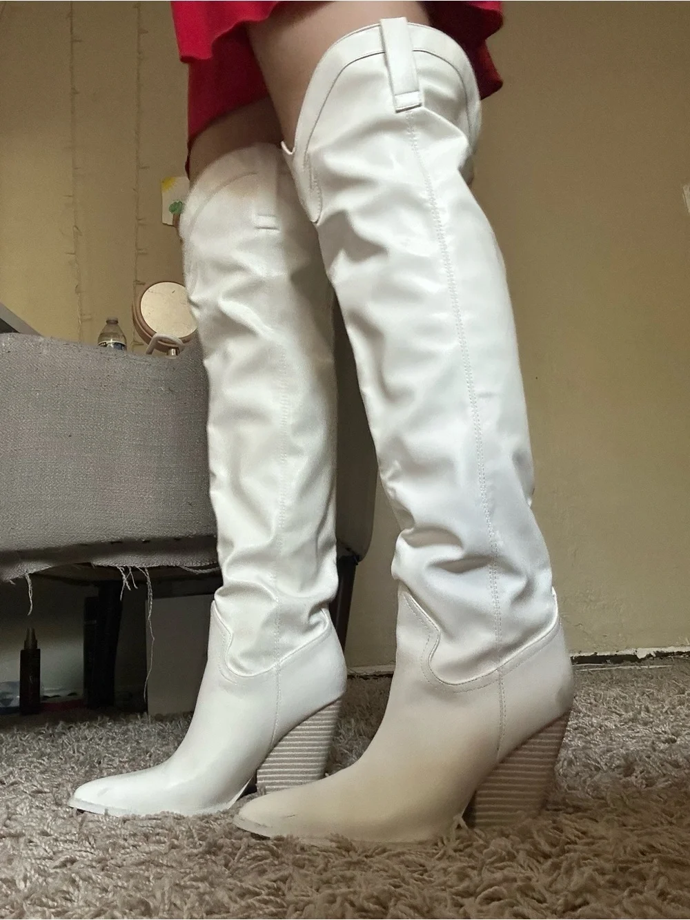 White Over-the-Knee Wedge Boots